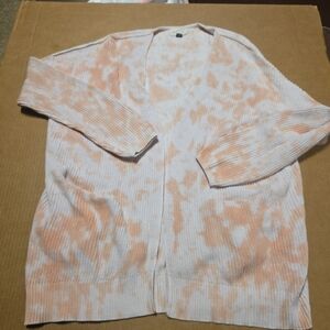 Universal Thread Cardigan Sweater Women XL White Tie Dye Chunky Knit Open Front
